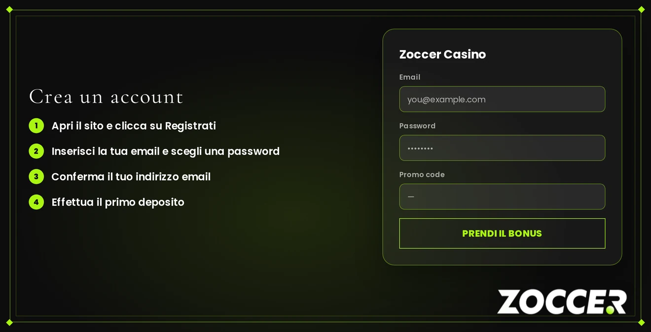 Registrati su Zoccer Casino.